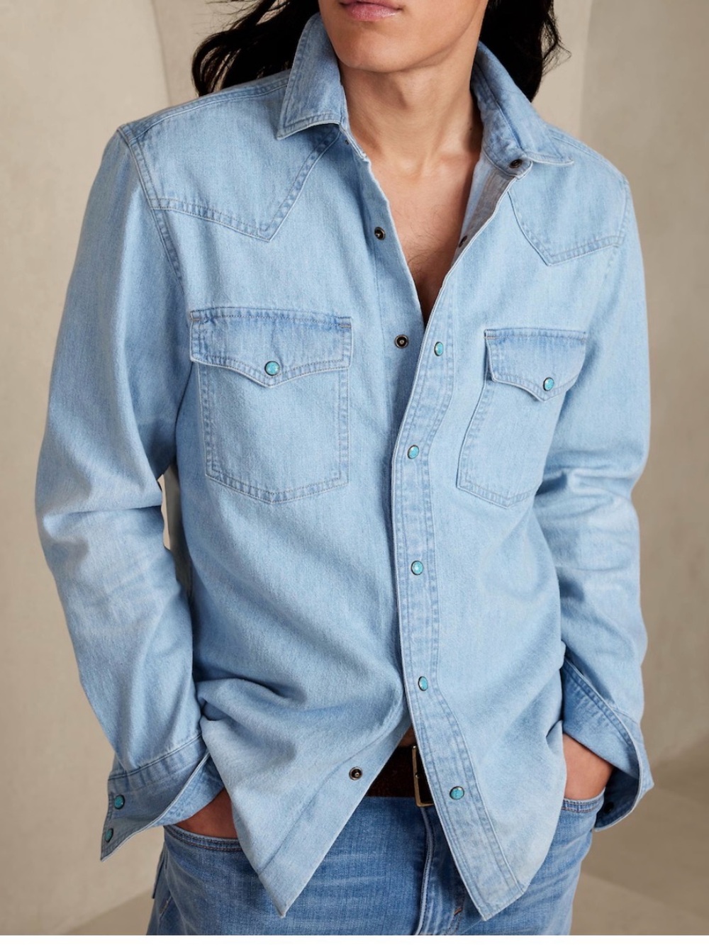 Banana Republic Men’s Denim Button-Down Western Ling Sleeve Shirt. Size Small